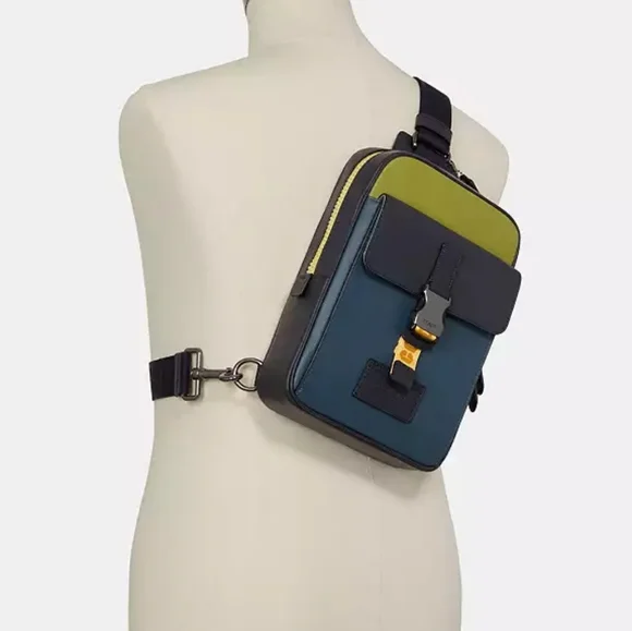 Coach Track Pack In Colorblock - All Calf Leather - Gunmetal-Lime-Green - Picture 12 of 12